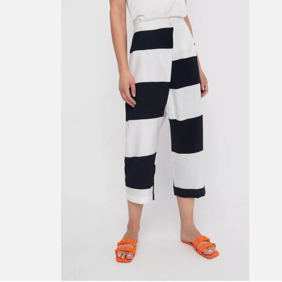 Ozai N Ku Lagenlook Cropped Cargo Pants in Black and White Combo Women's L - Picture 1 of 8